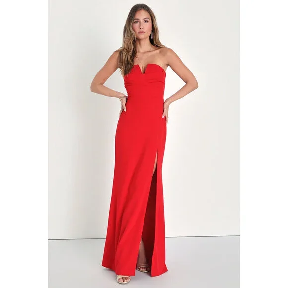 strapless open back dress Red